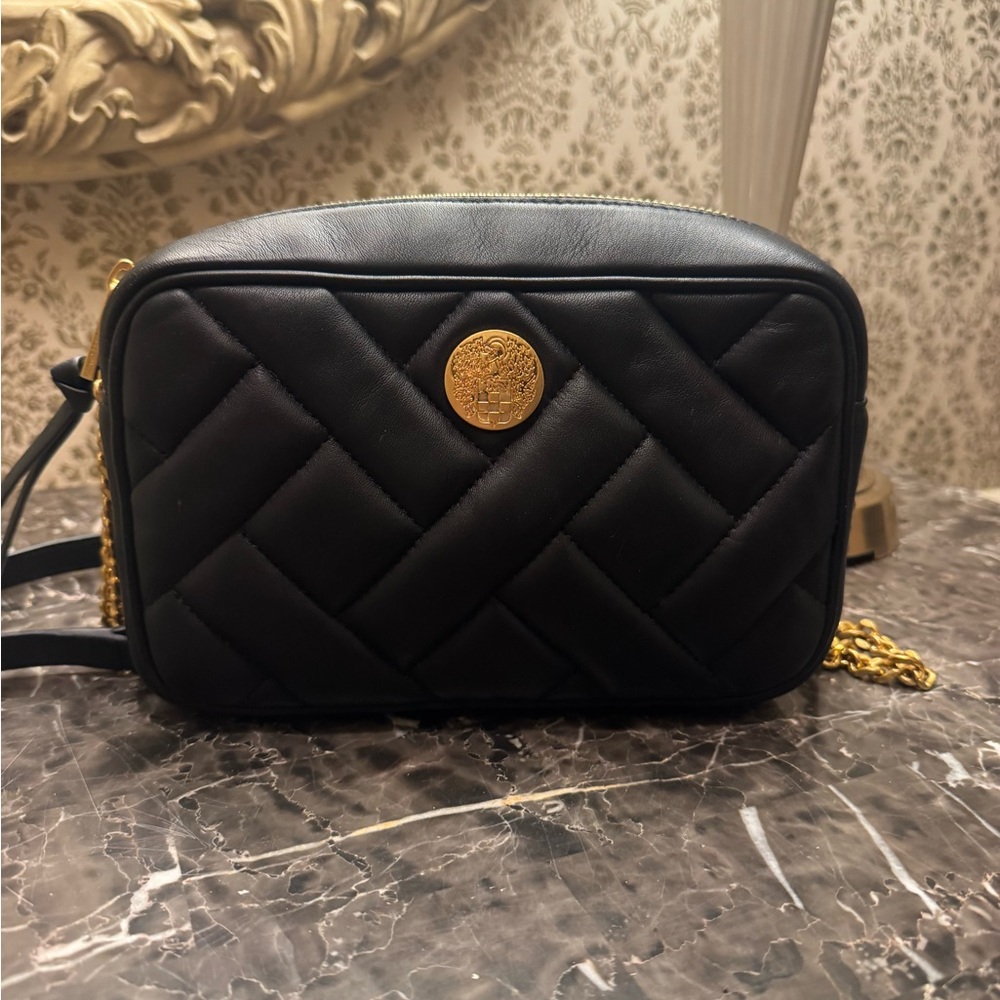 Vince Camuto Black Quilted Crossbody Bag with Gold Accent